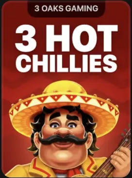 3 Hot Chillies cover: a moustached mariachi in a yellow sombrero with a guitar on a red background