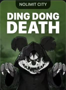 Ding Dong Death cover: a hooded, grinning creature with claws in a misty green forest