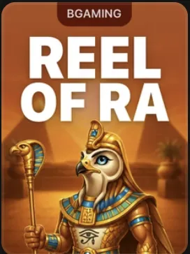 Reel Of Ra cover: a falcon-headed Egyptian god with a staff in front of the pyramids